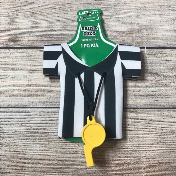 Referee Shirt Drink Cozy with Whistle - Picture 1 of 5